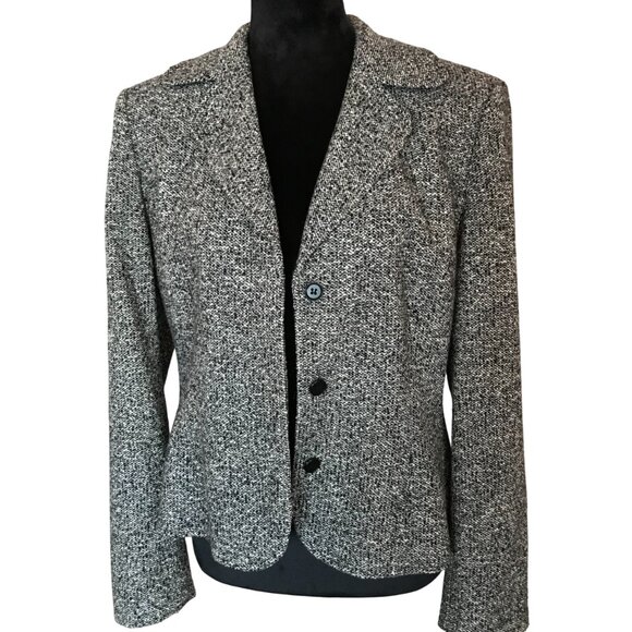 Ann Taylor Tweed Jacket, Women's Size 12: Vintage Black White Lined Wool Blazer - Picture 4 of 14